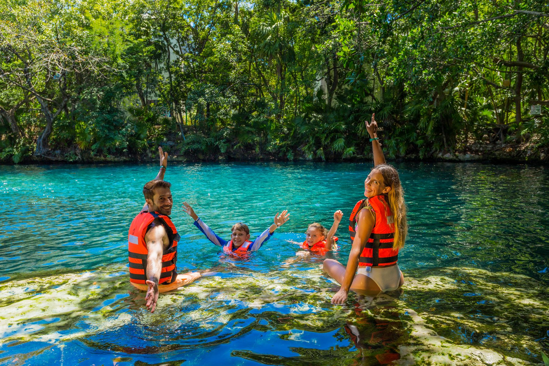 Natural cenote with crystal-clear water